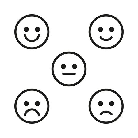 A set of facial emotions. Simple linear illustration on a white backgroundのイラスト素材