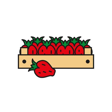 The icon of the box with the strawberries. Farm products. Simple flat vector illustration on a white background.のイラスト素材