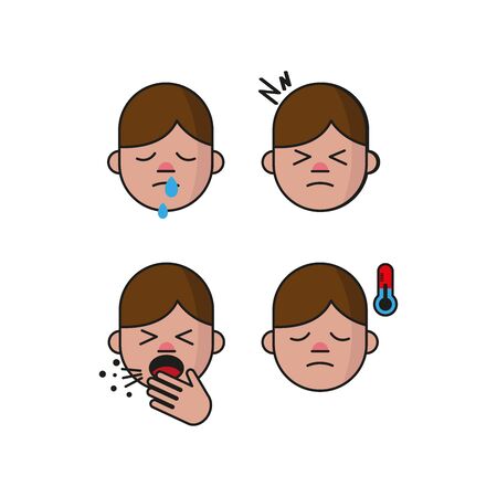 Symptoms of the virus in humans. Set of icons. Simple vector illustration.のイラスト素材