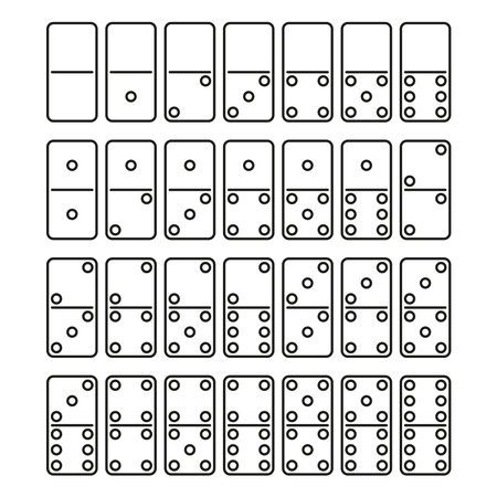 Set for playing dominoes. Twenty-eight dominoes. Simple linear vector illustration on a white background.のイラスト素材