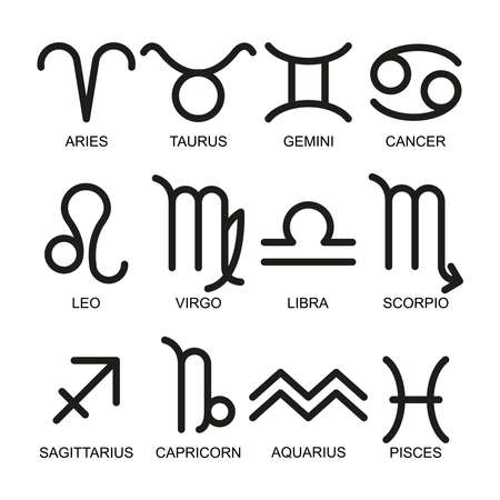 A set of zodiac sign icons. Simple vector illustration on a white background.のイラスト素材