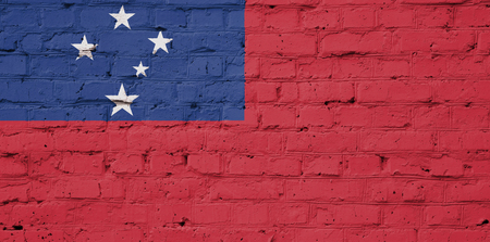Texture of Samoa flag on a pink brick wall.の写真素材