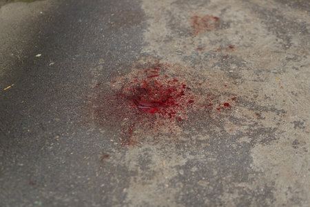 Red blood stain on the pavement.の写真素材
