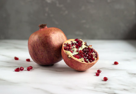 Pomegranate fruits on the stone tableの写真素材