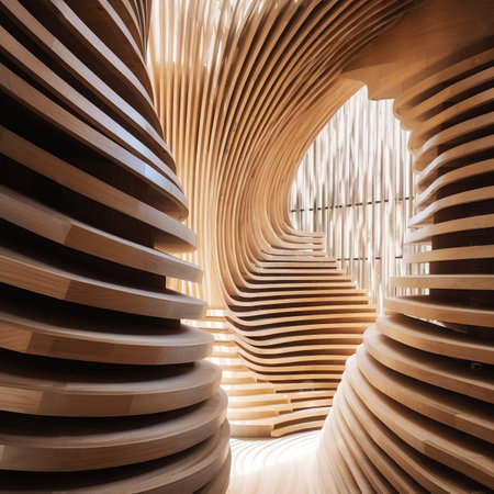Wooden abstract architectural forms. Futuristic architecture.の素材
