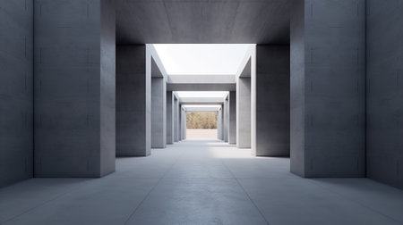 Grey concrete interior background. Empty open space. Architectural design.の素材