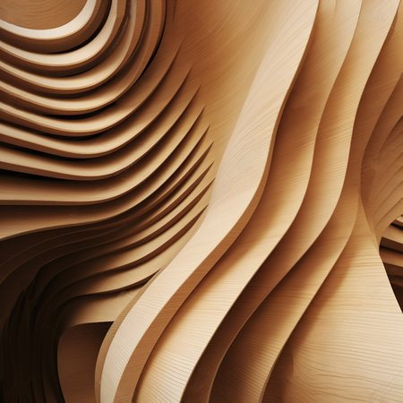 Wooden abstract architectural forms. Futuristic architecture.の素材