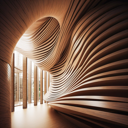 Wooden abstract architectural forms. Futuristic architecture.の素材