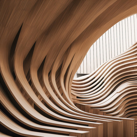 Wooden abstract architectural forms. Futuristic architecture.の素材