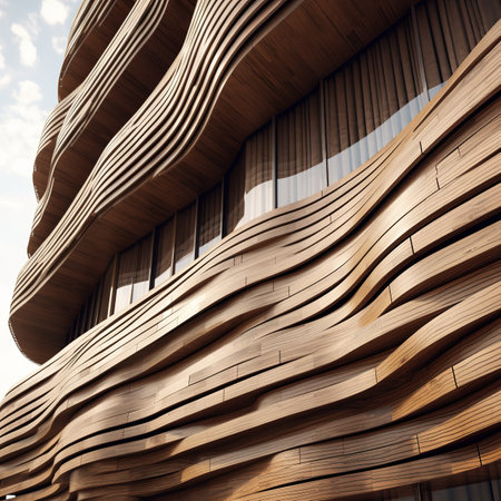 Wooden abstract architectural forms. Futuristic architecture.の素材