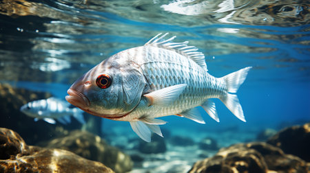 Fish in blue ocean waterの素材