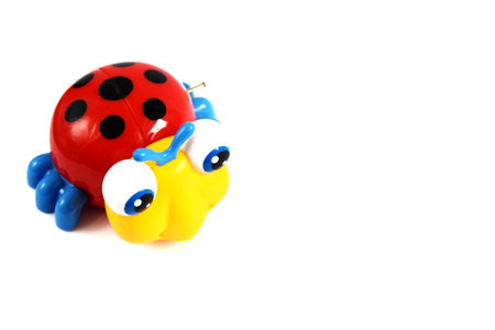 one children's colored rattle toy for newborns on a white background. isolate. to close.の写真素材