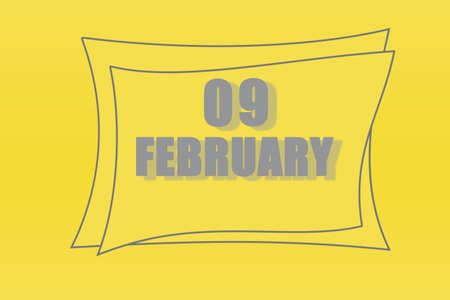 calendar date in a frame on a refreshing yellow background in absolutely gray color. February 9 is the ninth day of the month.の写真素材