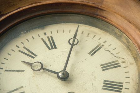 Vintage wall clock, closeup of photo with shallow depth of field