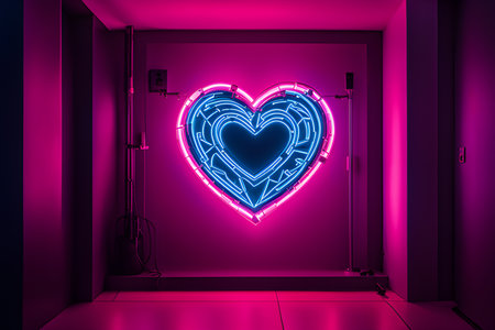 Cyberpunk, hi-tech neon glowing heart, cyber Valentine's Day concept. photo of the Playground AI platformの素材