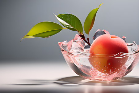 Fresh peaches with raindrops. Natural fruits, Tasty and healthy organic food. Playground AI platformの素材