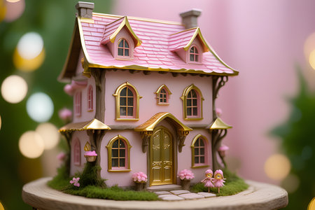 Fairytale tree house in a mysterious forest, house of pixies and elves. template for design. Playground AI platform.の写真素材