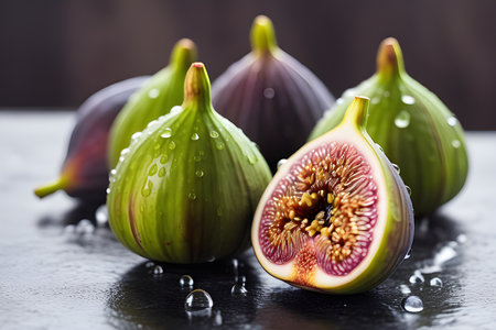 Fresh figs with raindrops. Natural fruits, Tasty and healthy organic food. Playground AI platformの素材