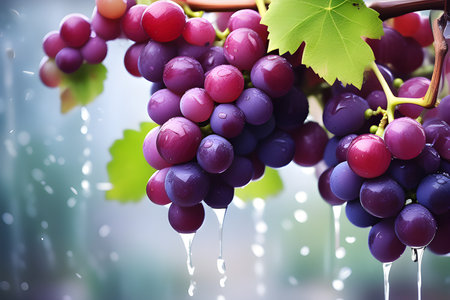 Fresh red grapes with raindrops. Natural fruits, Tasty and healthy organic food. Playground AI platformの素材