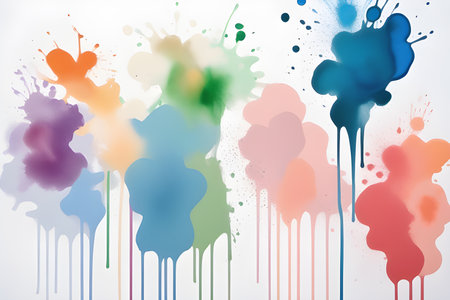blots, drops of paint in pastel colors on a white background, made with brushes for painting walls, large copy space, desktop wallpaper. Colorful wall. Playground AI platform.の素材