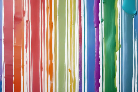 Stripes of paint in bright colors on a white background, made with brushes for painting walls, large copy space, Desktop wallpaper. Colorful wall. Playground AI platformの素材