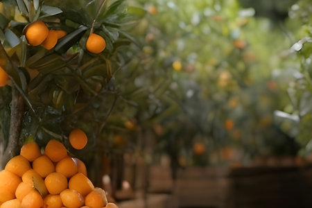 Fresh oranges harvesting in brown boxes. Natural fruits, Tasty and healthy organic food. AI platformの素材