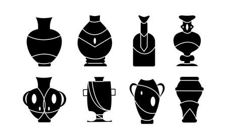 Vases and jugs on an isolated background. Vase for flower black vector illustration on white background . Pottery vase set icon.Vector illustration set icon.のイラスト素材