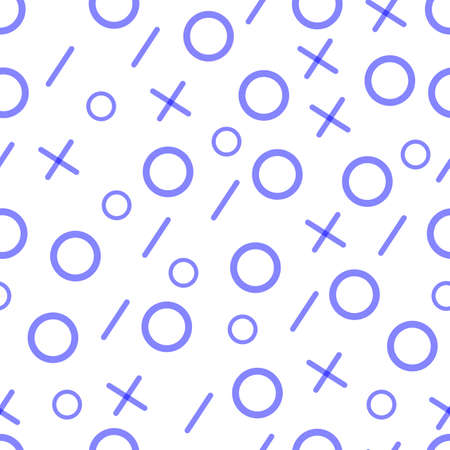 Blue pattern. Geometric line shapes. Crosses and circles. Seamless pattern in fashion style. Vector...