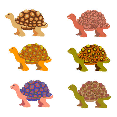 Cartoon turtle. Multicolored little turtles, modern colors. Vector set. A collection of cute...