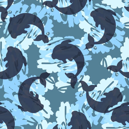 Pattern for boys. Childrens shirts. Dolphins seamless pattern on a gray background. Dark spots, texture, texture. Pattern for boys. Seamless patterns.のイラスト素材