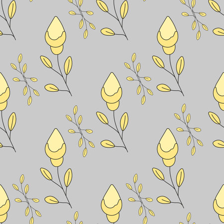 Seamless pattern gray and yellow floral background. Abstract stylized floral. Creative pale color sixties seamless pattern. Flower vector illustration.のイラスト素材