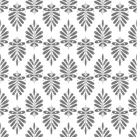 Seamless background with geometric leaf. Victorian style. The background is white, the sheet is black. Endless abstract texture.のイラスト素材