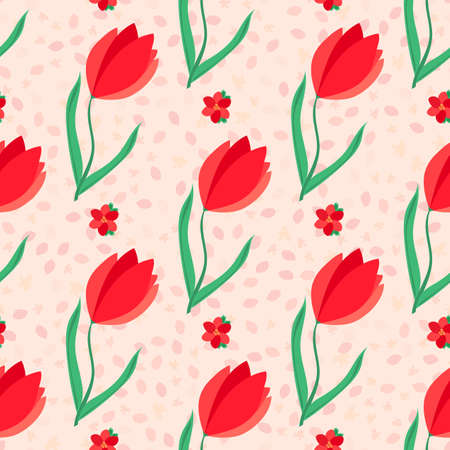 Vector. Pattern with tulips on a light background. Fashionable seamless tulips. Background with garden.のイラスト素材