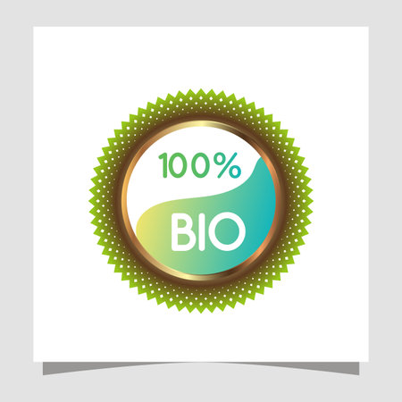 Skincare natural vectors. Bio-organic gold eco-green labels for bio and natural food with text 100 percent, Bio.のイラスト素材