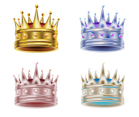 Gold king crown, 3d vector color set isolated on white background.のイラスト素材
