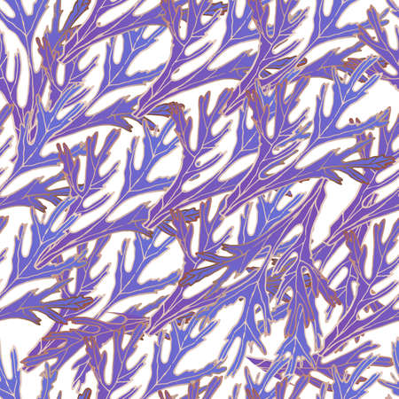 Childrens pattern. Beautiful leaves seamless pattern with gold lines. Blue and lilac gradient. Interlacing of leaves. For tablecloths, wallpaper, etc.のイラスト素材