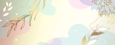 Plants line gold. Plants line gold. Minimal background in pink and blue colors. Place for text