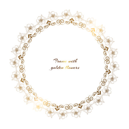 Gold round frame with flowers. Vector. White background.のイラスト素材