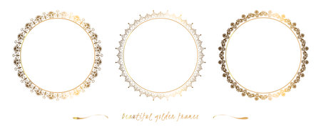 Set golden round frames. Collection of vector templates. Modern style. Vintage vector illustration.のイラスト素材