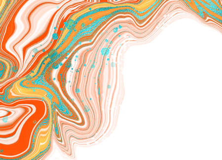 Orange yellow marble with emerald stripes. Lustrous marble design. Subtle transitions and lines. A chic summer marble backdrop. Vector file.の写真素材