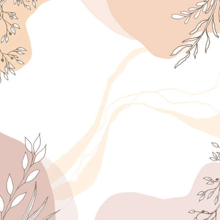 Vector template with minimalistic colors for social networks, blog, messages. Square postcards in pastel and beige shades. Place for your text. Vector illustration.のイラスト素材