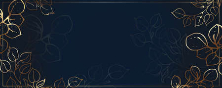 Luxurious golden wallpaper. Dark background and golden branches. Gold leaf murals with shiny light art texture. Modern art mural wallpaper. Vector illustration.のイラスト素材