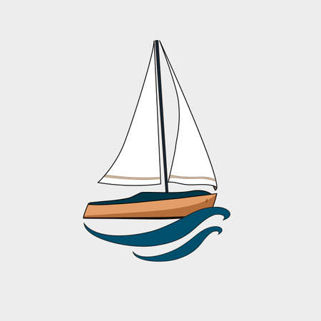 Sailing ship on the wave. Boat with sails vector template icon illustration. White backgroundのイラスト素材