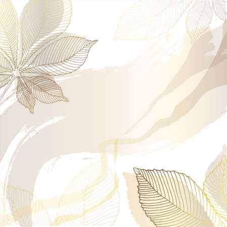 Abstract trendy square background with watercolor stains, branches, tropical leaves and plants. Background for the minimalistic style of the mobile application.のイラスト素材