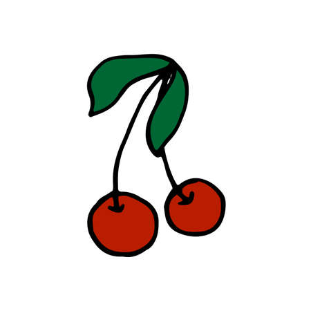 Cherry a pair of red berries. Vector file on white isolated background. For printing on paper and fabrics, for web resources.のイラスト素材