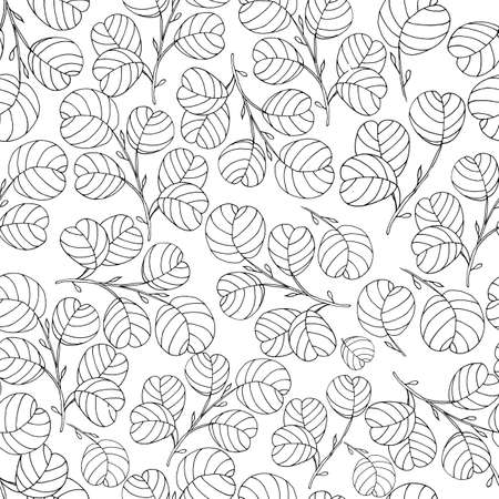 Black contour of leaves on a white background. Seamless pattern for print and web pages. Vectorのイラスト素材