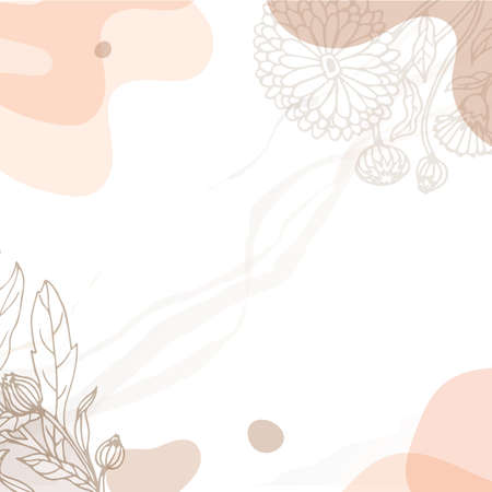 Trendy abstract square botanical art templates. For publications on social networks, mobile applications, for banners and advertisements on the Internet. Vector illustration.のイラスト素材