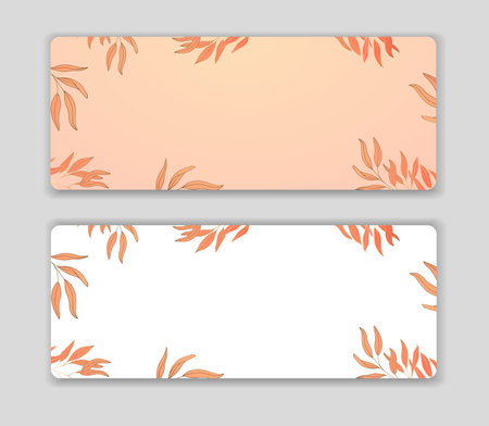 Luxurious autumn wallpaper with orange leaves on a white and beige background. Shiny branches and leaves. Modern art mural wallpaper. Vectorのイラスト素材