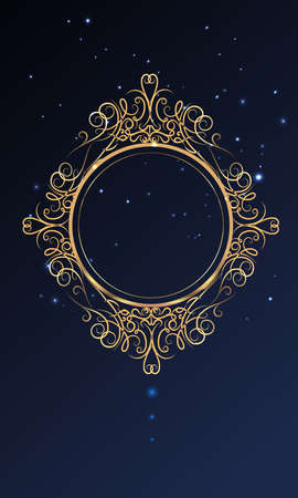 Round photo frame, metallic gold, interior Victorian pattern. Vector illustrationのイラスト素材