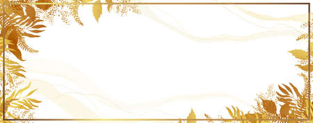Gold frame and leaves. Autumn banner with yellow leaves in the form of a frame. White background. Vectorのイラスト素材